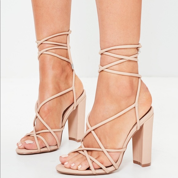 Missguided Shoes - Missguided Nude Block Heel Multi Strap Sandals